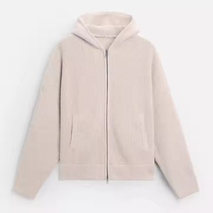 2025 Simple Design Solid Color Drop Shoulder Long Sleeve Knitwear Zipper-Up Closure Knit Hoodie <strong>Sweaters</strong> Cardigan for Men - Product Image 3