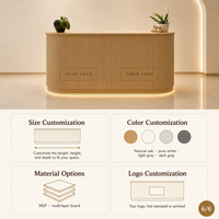 Comptoir d'accueil pour salon de beauté, spa, studio de yoga, en MDF, avec façade incurvée et rainurée, taille personnalisée, bois naturel