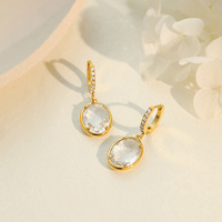 Boucles d'oreilles pendantes en acier inoxydable, forme ovale, zircon blanc, pour femmes, accessoires, bijoux