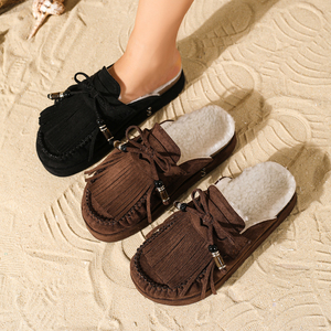 Chaussons d'intérieur confortables et légers pour femmes, en velours pour plus de chaleur, style rétro, <span class=keywords><strong>mules</strong></span> décontractées, pantoufles paresseuses pour l'automne et l'<span class=keywords><strong>hiver</strong></span> - Product Image 1