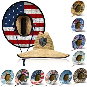 Venta al por mayor fabricante logotipo personalizado parche salvavidas paja playa mexicano México sombrero pesca Mahi impresión bandera americana sombrero