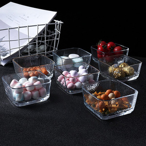 Ensemble de bols carrés en verre martelé avec bord doré pour dessert, salade de fruits, petit-déjeuner, usage domestique - Product Image 2