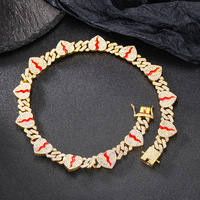 Collier en alliage style hip-hop européen et américain, chaîne cubaine, cœur craquelé, tendance, raffiné, luxe léger, avec cristaux