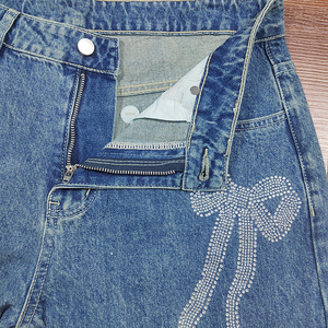 Pantalones Vaqueros de Mezclilla para Mujer Huanqiu, Diseño Retro con Lazo de Cristal Brillante, Vaqueros Elegantes de Alta Calidad para Mujer, Fabricante - Product Image 5