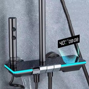Set Doccia con Display Digitale LED e Piattaforma Portaoggetti, 4 Funzioni, Sistema Doccia a Pioggia Termostatico con Tasti a Pianoforte - Product Image 3
