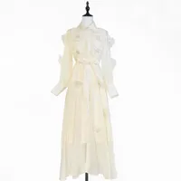 Robe de bureau à manches longues et coupe ample en polyester uni pour l'automne, disponible en blanc, abricot, noir, tailles M à XXL