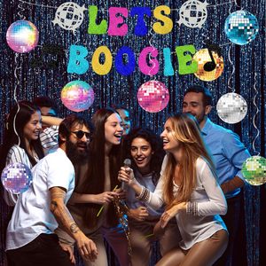 Decoraciones para Fiestas Temáticas de Discoteca de los 80s <span class=keywords><strong>y</strong></span> 90s, Pancarta Let's Boogie, Bola de Discoteca, Espirales Colgantes, Fondo para Decoración de Despedidas de Soltera - Product Image 5