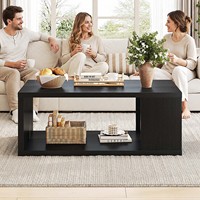 Table basse rectangulaire moderne avec rangement ouvert, finition grain de bois, pour salle de télévision, personnalisable, livraison directe