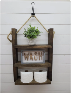 Étagère à échelle en bois suspendue en corde rustique personnalisée au-dessus des toilettes pour le rangement salle de bain organisateur en bois - Product Image 4