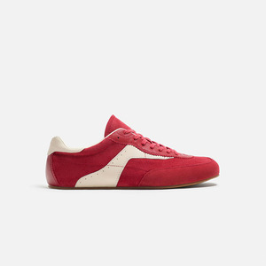OEM Cow Leather and <strong>Suede</strong> <strong>Red</strong> Training <strong>Shoes</strong> Low Top Walking and Running Style Fashion Sneakers - Product Image 1