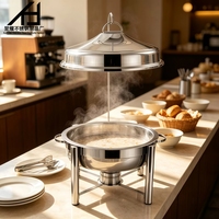 Matériel de service commercial pour hôtels, chauffe-plat en acier inoxydable argenté 9L avec couvercle suspendu pour restaurant