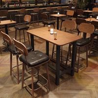 Mesa de Bar Moderna, Simple y Creativa, de Madera Maciza con Efecto Repujado, con Taburetes Altos para Hogar, Hotel y Espacios Comerciales