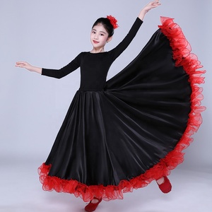 Jupe longue de danse flamenco mexicaine pour filles - Jupe évasée de style espagnol à taille élastique pour la pratique en classe et les spectacles - Product Image 1