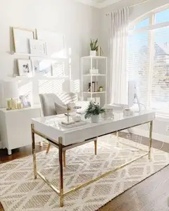 Table en pierre artificielle, bureau moderne, minimaliste, blanc pur, meubles de maison