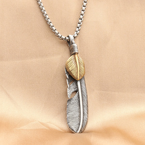 European American Style <b>Titanium</b> Steel Feather Pendant Men's Punk Retro Themed Charm Stainless Steel Gift Jewelry - Product Image 2