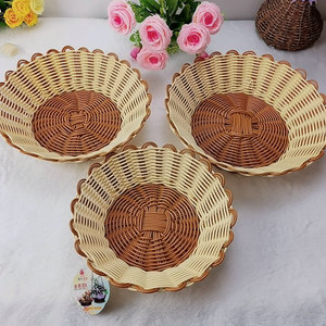 Handmade Imitation Rattan Woven <b>Basket</b> Round Fruit <b>Vegetable</b> <b>Storage</b> Food Container Lace <b>Basket</b> Platter - Product Image 3