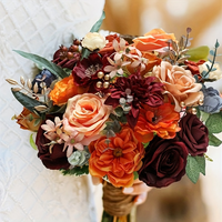 Kit de fleurs artificielles en soie orange bordeaux pour mariage, Noël, bricolage, ruban combiné écologique fait à la main pour la décoration de mariage et de la maison