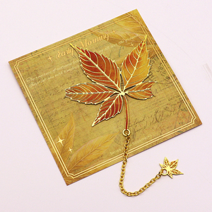 Custom Golden Maple Leaf Gold Plated Metal Bookmarks Bulk Order Promo Gifts Souvenirs Printing Reading Bookmark Collect