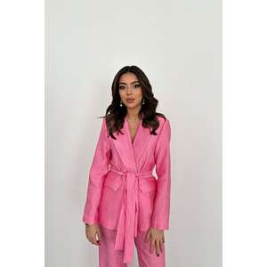 Conjunto de Chaqueta y Pantalones Rosa con Cinturón, Diseño Brillante Formal/Casual con Decoración de Botones, Venta al Por Mayor - Product Image 3