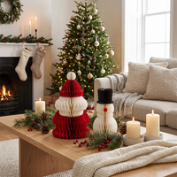 Ensemble de 2 décorations de Noël en papier nid d'abeille écologiques, Père Noël et bonhomme de neige, pliables, aimants 3D, réutilisables, légères, pour la table de Noël