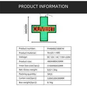 Comercio exterior Exportación Venta al por mayor 48CM Hospital francés Farmacia Verde Cruz interior de un solo lado <span class=keywords><strong>LED</strong></span> Señal de Cruz abierta - Product Image 4