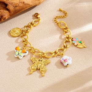 Fashion Pendant Necklace Set Gold Plated Butterfly Ceramic Flower Charm Chain Jewelry Gift for Women - Product Image 2