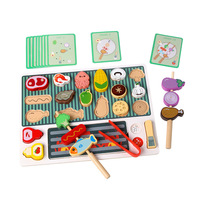 Houten keuken- en barbecue-speelset voor kinderen van 4-6 jaar - Educatief ouder-kind speelgoed met zeer realistische puzzel-elementen