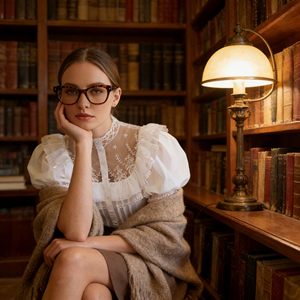 Chemise pour femme de style victorien personnalisable, élégante et féminine, col haut, manches bouffantes à volants, accent en tulle léger - Product Image 2