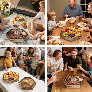 מגש חטיפים טבעי איכותי עם מכסה, מגש הגשה דקורטיבי מעץ עם 7 תאים מחולקים לפירות יבשים, מגש עץ - Product Image 6