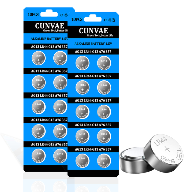 AG13 LR44 1.5V Alkaline Button Coin Cell Watch Battery Non-Hg for Consumer Electronics & Toys 145mAh 3-Year Shelf Life
