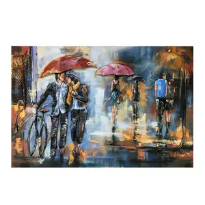 Modern Simple Design Handmade Woman Couple Metal Wall Decor Abstract Oil Painting