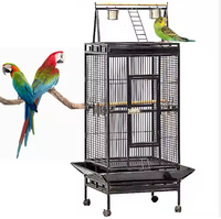 Vente en gros de cage à oiseaux de luxe en métal noir à 4 roues, perroquet, ara canari, perruche, perruche, animal de compagnie