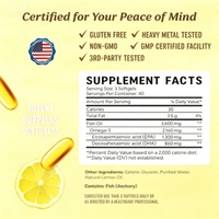 Cápsulas Blandas de Ácidos Grasos Omega 3 de Triple Potencia, Suplemento para Hombres y Mujeres, Suplemento Vegetariano de Aceite de Pescado EPA DHA