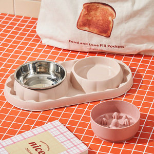 Bol double en acier inoxydable pour animaux de compagnie, chat, chien, alimentation lente, anti-étouffement, antidérapant, résistant aux chutes, forme ovale - Product Image 2