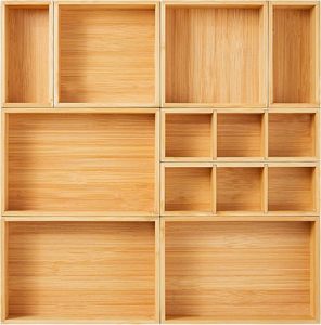 <span class=keywords><strong>Organisateur</strong></span> <span class=keywords><strong>de</strong></span> tiroir, lot <span class=keywords><strong>de</strong></span> 9 boîtes <span class=keywords><strong>de</strong></span> rangement en bois <span class=keywords><strong>de</strong></span> bambou pour cuisine, maquillage, bureau, thé, couverts, argenterie - Product Image 1