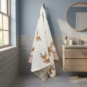 PRABHAVA Cotton <b>Waffle</b> Printed Bath Towel Set Floral Quick Dry Rectangle for Home Bathroom Use - Product Image 3