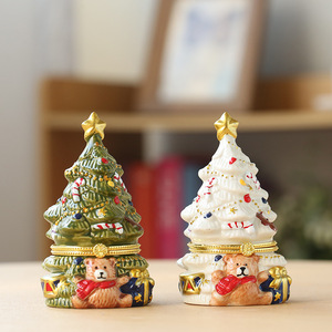 Handmade <strong>Ceramic</strong> <strong>Jewelry</strong> <strong>Box</strong> with Christmas Tree Bear and Scented Wax Candle European Style Home Decorations Display Piece - Product Image 2