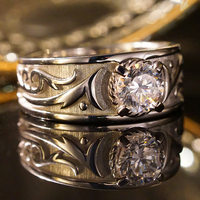 Individuell Gravierter Rhodium-Plattierter 925 Silber Herren-Ring im Stil von 'Der Herr der Ringe' mit Zirkonia für Hochzeit und Party