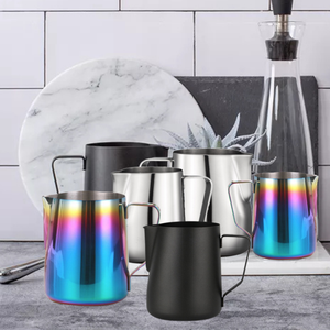 Jarra Espumadora de Leche Reutilizable de Acero Inoxidable 5oz/8oz/12oz/20oz/32oz/50oz para Café/Cappuccino Barista Vaporizador <span class=keywords><strong>Espiral</strong></span> Cabeza Plana - Product Image 2