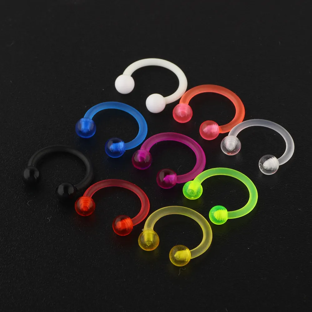 16g Acrylic Plastic Bioflex Horseshoe Bar 50pcs Lip Nose Eyebrow Ear Septum Ring Cartilage bar Retainer Body Jewelry Mix Colors