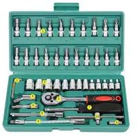 Juego de Llaves de Tubo de 46 Piezas con Enchufe de 1/4 de Pulgada, Kit de Herramientas de Trinquete de Acero CR-V con Estuche de Almacenamiento Moldeado por Soplado para Reparación de Automóviles, Bricolaje e Industrial
