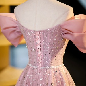 Robes de soirée personnalisées roses pour femmes, coupe trapèze, à sequins, épaules dénudées, pour bal de promo, anniversaire, soirée formelle, Vestido De <span class=keywords><strong>Fiesta</strong></span> - Product Image 5
