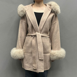 Fashion Cashmere Fur <strong>Coat</strong> Winter Women Real <strong>Wool</strong> Fox Fur Collar <strong>Coat</strong> <strong>With</strong> <strong>Hood</strong> - Product Image 4