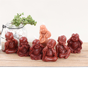 Moule à bougie 3D amusant en forme de petit moine, style chinois, ne voir, ne entendre, ne <span class=keywords><strong>parler</strong></span> que du bien, statue de Bouddha en résine, décoration d'intérieur - Product Image 1