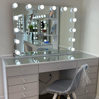 Coiffeuse en Promotion avec Miroir LED et Tiroirs, Meuble de Chambre Professionnel