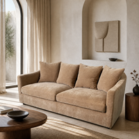 Canapé sectionnel moderne en tissu beige 3 places avec coussins moelleux pour salon, hôtel et villa