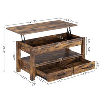 Table basse relevable moderne avec 2 tiroirs, compartiment caché et étagère ouverte - Meuble de salon en bois durable
