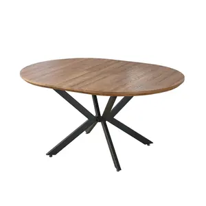 2024 Wholesale Modern Round Extensible MDF Top with Power Coating Legs Dinning Table Set Dining Table with 6 chairs