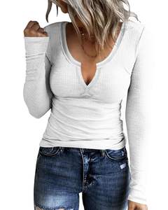 เสื้อยืดคอกลมสีทึบแบบมีโครงเสื้อลำลองแขนยาวสำหรับฤดูใบไม้ผลิและฤดูใบไม้ร่วงเสื้อผ้าของผู้หญิง - Product Image 5