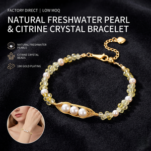Bracelet à breloques en perles d'eau douce plaqué or 14 carats, cristal naturel, style bohème élégant, réglable pour l'été, vente en gros, personnalisable - Product Image 1